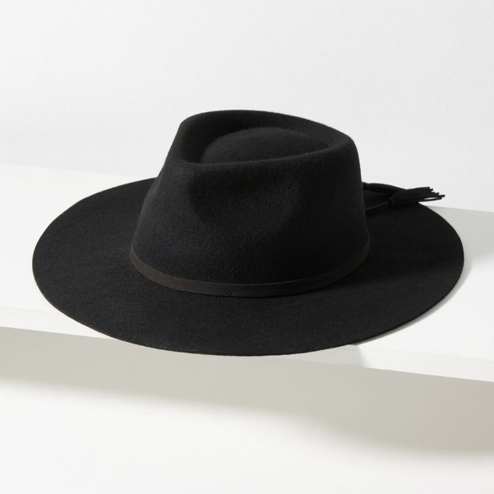 Anthropologie Tasseled Wool Rancher Hat Black